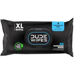 DUDE 48Count ExtraLarge Flushable Wet Wipes, 99% Water Formula With Aloe & Vitamin E, Hypoallergenic SepticSafe Cleansing Wipes DUDE 48Count ExtraLarge Flushable Wet Wipes, 99% Water Formula With Aloe & Vitamin E, Hypoallergenic SepticSafe Cleansing Wipes