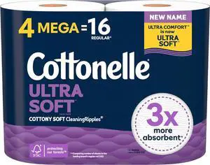 Cottonelle 4Count Mega Rolls Toilet Paper, 976 Total Sheets, Perforated ClogFree Tissue Without Perfumes or Dyes for Home Bathroom Use Cottonelle 4Count Mega Rolls Toilet Paper, 976 Total Sheets, Perforated ClogFree Tissue Without Perfumes or Dyes for Home Bathroom Use