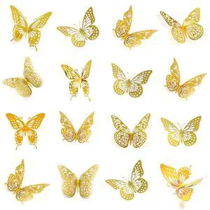 Meikeer 3D Butterfly Wall Decor 48Pcs Gold Removable Stickers Party Meikeer 3D Butterfly Wall Decor 48Pcs Gold Removable Stickers Party