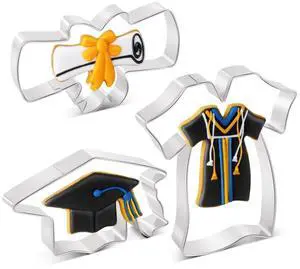 Graduation Cookie Cutters Set 3 Pieces, Stainless Steel Graducation Cap Cookie Cutter, Diploma, Graduation Gown Dress Cookie Cutter for Graduation Celebration Party Graduation Cookie Cutters Set 3 Pieces, Stainless Steel Graducation Cap Cookie Cutter, Diploma, Graduation Gown Dress Cookie Cutter for Graduation Celebration Party