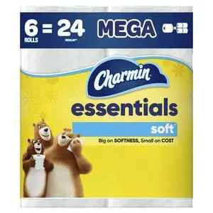 Charmin Essentials Soft Toilet Paper 6 Mega Rolls, 330 sheets per roll Charmin Essentials Soft Toilet Paper 6 Mega Rolls, 330 sheets per roll