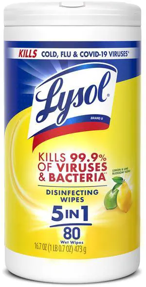 Lysol Disinfectant Wipes, Multi-Surface Antibacterial Cleaning Wipes, For Disinfecting and Cleaning, Lemon and Lime Blossom, 80 Count (Pack of 1) Lysol Disinfectant Wipes, Multi-Surface Antibacterial Cleaning Wipes, For Disinfecting and Cleaning, Lemon and Lime Blossom, 80 Count (Pack of 1)