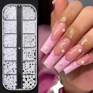 SUTOKAKA White Round and Half Round Nail Pearls 3D Nail Charms SUTOKAKA White Round and Half Round Nail Pearls 3D Nail Charms