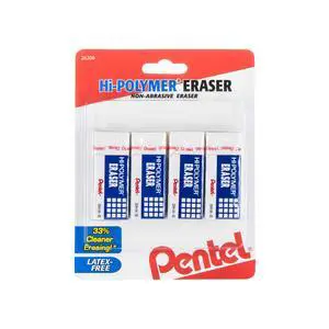 Pentel Hi-Polymer Block Eraser Small White, Pack of 4 (ZEH05BP4) Pentel Hi-Polymer Block Eraser Small White, Pack of 4 (ZEH05BP4)
