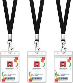 3 Pack Clear Vertical ID Badge Holder with Lanyard 3 Pack Clear Vertical ID Badge Holder with Lanyard