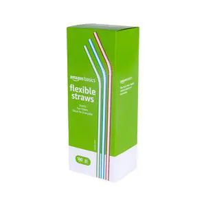 Amazon Basics Disposable Striped Plastic Flex Straws, BPA Free, Food-Safe, 7.5" Long, Assorted Colors, 100 Count Amazon Basics Disposable Striped Plastic Flex Straws, BPA Free, Food-Safe, 7.5" Long, Assorted Colors, 100 Count