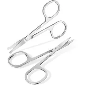 2 Pack Facial Hair Grooming Scissors, Small Nose Scissor, Professional Trimming Mini Stainless Steel, Curved Rounded Pointed Scissor for Eyebrows, Nose, Mustache, Beard, Eyelashes-Silver 2 Pack Facial Hair Grooming Scissors, Small Nose Scissor, Professional Trimming Mini Stainless Steel, Curved Rounded Pointed Scissor for Eyebrows, Nose, Mustache, Beard, Eyelashes-Silver