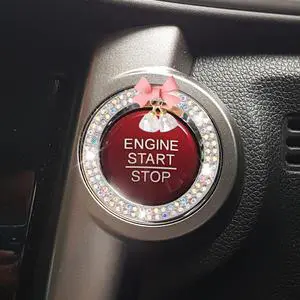 Bling Diamond Car Engine Start Stop Button Decoration Ring - Crystal Rhinestone Push to Start Button Cover with Cute Bow - Key Ignition Knob Starter Sticker for Women (Co Bling Diamond Car Engine Start Stop Button Decoration Ring - Crystal Rhinestone Push to Start Button Cover with Cute Bow - Key Ignition Knob Starter Sticker for Women (Co