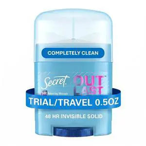 Secret Outlast Antiperspirant Deodorant for Women, 72hr Sweat & Odor Protection, Invisible Solid, Completely Clean Scent, Travel Size, 0.5oz, PH Balancing Minerals Secret Outlast Antiperspirant Deodorant for Women, 72hr Sweat & Odor Protection, Invisible Solid, Completely Clean Scent, Travel Size, 0.5oz, PH Balancing Minerals