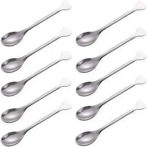 Mini Dessert Spoons Set of 10, Stainless Steel Demitasse Espresso Coffee Spoons, Heart-Shaped Handle, 4.5-Inch, for Dessert Tea Appetizer Mini Dessert Spoons Set of 10, Stainless Steel Demitasse Espresso Coffee Spoons, Heart-Shaped Handle, 4.5-Inch, for Dessert Tea Appetizer