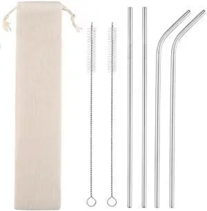 Set of 4 Reusable Stainless Steel Straws, 10.5" Long, with Cleaning Brushes and Case, for 30 oz and 20 oz Tumblers Set of 4 Reusable Stainless Steel Straws, 10.5" Long, with Cleaning Brushes and Case, for 30 oz and 20 oz Tumblers