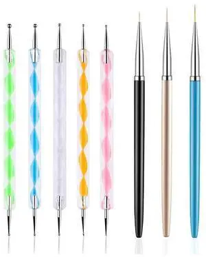 5 Pcs Dotting Pens with 3 Pcs Nail Painting Brushes, Nail Art Design Tools 5 Pcs Dotting Pens with 3 Pcs Nail Painting Brushes, Nail Art Design Tools