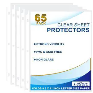 65 Pack 8.5 x 11 Inch Clear Sheet Protectors 65 Pack 8.5 x 11 Inch Clear Sheet Protectors