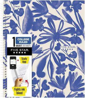 Five Star 820441F-ECM Spiral Notebook + Study App, 1 Subject, College Ruled Paper, 8-1/2" x 11", 80 Sheets, Fights Ink Bleed, Water Resistant Cover, Soft Petals Blue Five Star 820441F-ECM Spiral Notebook + Study App, 1 Subject, College Ruled Paper, 8-1/2" x 11", 80 Sheets, Fights Ink Bleed, Water Resistant Cover, Soft Petals Blue