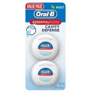 Oral-B Essential Dental Floss, Cavity Defense, Waxed, Mint Flavor, Value 2 Pack (50m Each) Oral-B Essential Dental Floss, Cavity Defense, Waxed, Mint Flavor, Value 2 Pack (50m Each)