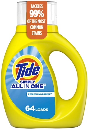 Tide Simply Liquid Laundry Detergent, Refreshing Breeze Scent, 84fl oz, 64Loads Tide Simply Liquid Laundry Detergent, Refreshing Breeze Scent, 84fl oz, 64Loads