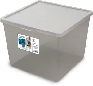 Your Zone Large Plastic Stacking Storage Bin with Lid, Grey, 11.94in x 12.43in x 9.43in Your Zone Large Plastic Stacking Storage Bin with Lid, Grey, 11.94in x 12.43in x 9.43in