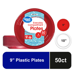 Great Value Disposable Plastic Party Plates, 9in, Red, 50 Count Great Value Disposable Plastic Party Plates, 9in, Red, 50 Count