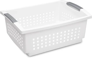 Sterilite Large Stacking Basket Open Plastic Bin Space Saving Organizers White Sterilite Large Stacking Basket Open Plastic Bin Space Saving Organizers White