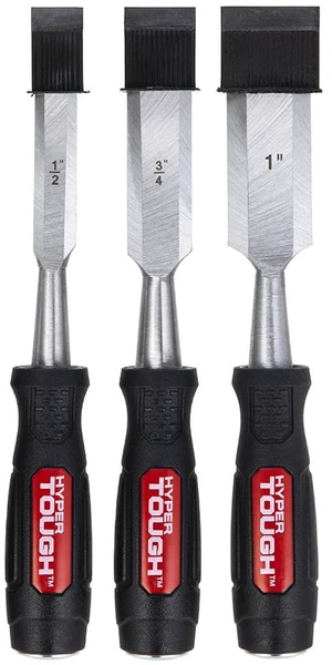 Hyper Tough 3 Piece Wood Chisels with Striking Caps Hyper Tough 3 Piece Wood Chisels with Striking Caps