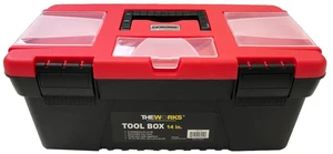 THEWORKS 14 Inch Durable Tool Box with Lid Organizers and Removable Tool Tray THEWORKS 14 Inch Durable Tool Box with Lid Organizers and Removable Tool Tray