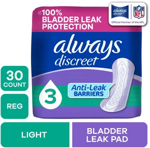 Always Discreet Incontinence Pads for Women, Light Absorbency, Regular Length, Postpartum, 30 Count Always Discreet Incontinence Pads for Women, Light Absorbency, Regular Length, Postpartum, 30 Count