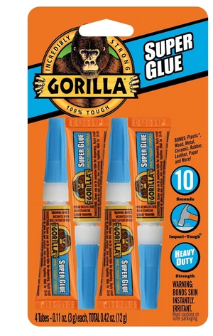 Gorilla Super Glue Clear, 4 x 3g Tubes, All Purpose Fast Setting Gorilla Super Glue Clear, 4 x 3g Tubes, All Purpose Fast Setting