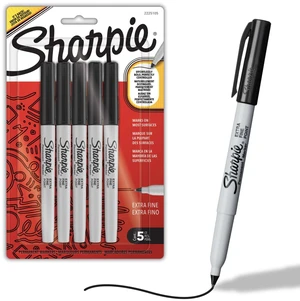 Sharpie Permanent Markers, Extra Fine Point (0.4mm), Water and Fade Resistant, Black, 5 Count Sharpie Permanent Markers, Extra Fine Point (0.4mm), Water and Fade Resistant, Black, 5 Count