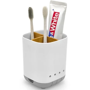 Toothbrush Holder 3 Slots Plastic Detachable with Bamboo Divider, Bathroom Countertop Organizer for Electric Toothbrush & Toothpaste, Grey Toothbrush Holder 3 Slots Plastic Detachable with Bamboo Divider, Bathroom Countertop Organizer for Electric Toothbrush & Toothpaste, Grey
