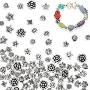 100 Pcs Antique Silver Metal Spacer Beads, 6mm Alloy Tibetan Flower Rondelle Beads for Jewelry Making, DIY Crafts 100 Pcs Antique Silver Metal Spacer Beads, 6mm Alloy Tibetan Flower Rondelle Beads for Jewelry Making, DIY Crafts