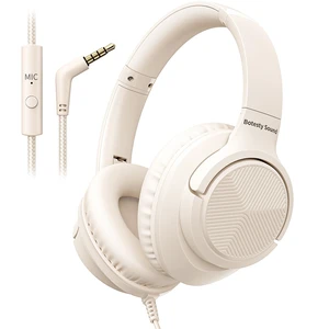 5mm Wired Headphones with Microphone, Corded, Beige 5mm Wired Headphones with Microphone, Corded, Beige