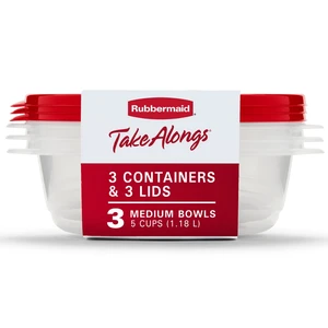 Rubbermaid TakeAlongs 5 Cup Plastic Food Storage Containers, Set of 3, Medium, Red Rubbermaid TakeAlongs 5 Cup Plastic Food Storage Containers, Set of 3, Medium, Red