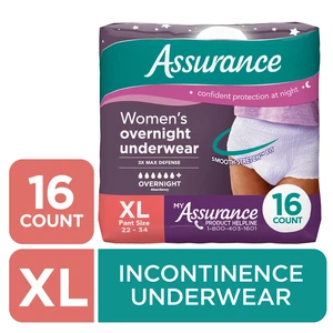 Assurance Women's Overnight Incontinence and Postpartum Underwear, XL, Ultimate Absorbency, 16 Count Assurance Women's Overnight Incontinence and Postpartum Underwear, XL, Ultimate Absorbency, 16 Count
