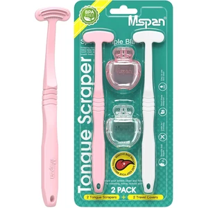 Mspan Tongue Scraper Cleaner Brush 2-Pack with Plastic Travel Case Cover, Pink White, for Adults and Kids Mspan Tongue Scraper Cleaner Brush 2-Pack with Plastic Travel Case Cover, Pink White, for Adults and Kids