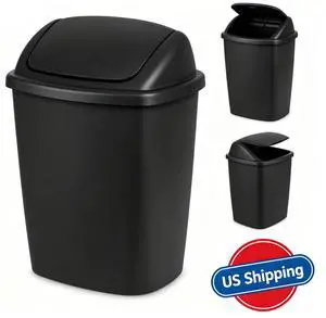 7.5Gallon Black Plastic SwingTop Trash Can, Square SpaceSaving Bin for Kitchen Office Dorm & Garage 7.5Gallon Black Plastic SwingTop Trash Can, Square SpaceSaving Bin for Kitchen Office Dorm & Garage