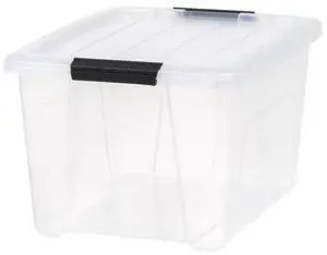 32 Quart StackPull Clear Plastic Storage Box, Black Buckle Latches With BuiltIn Handles, Stackable Household Organizer Bin 32 Quart StackPull Clear Plastic Storage Box, Black Buckle Latches With BuiltIn Handles, Stackable Household Organizer Bin