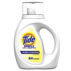 Tide Simply Free & Sensitive Liquid Laundry Detergent 84 fl oz, Unscented DyePerfumeFree, 64 Loads For HE & Standard Washing Machines Tide Simply Free & Sensitive Liquid Laundry Detergent 84 fl oz, Unscented DyePerfumeFree, 64 Loads For HE & Standard Washing Machines