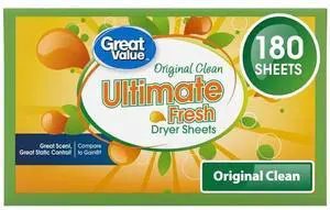 Ultimate Fresh Dryer Sheets 180Count, Original Clean Scent, AntiStatic Fabric Softening Sheets For Clothes Sheets Towels Laundry Ultimate Fresh Dryer Sheets 180Count, Original Clean Scent, AntiStatic Fabric Softening Sheets For Clothes Sheets Towels Laundry