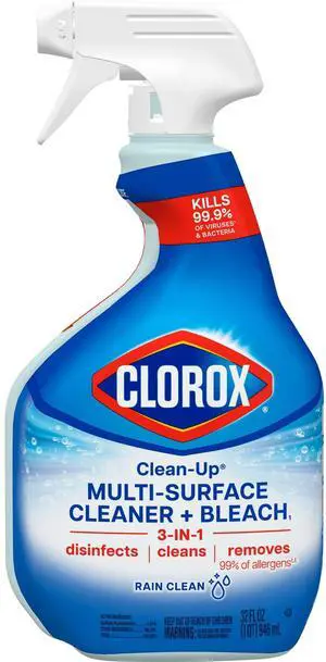 Clorox CleanUp MultiSurface Cleaner Spray 32 fl oz, BleachBased Disinfectant, Kills 99.9% Germs, Rain Clean Scent For KitchenBathroomHousehold Use Clorox CleanUp MultiSurface Cleaner Spray 32 fl oz, BleachBased Disinfectant, Kills 99.9% Germs, Rain Clean Scent For KitchenBathroomHousehold Use