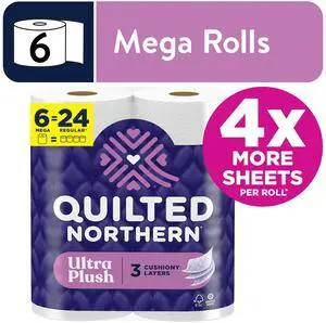 Quilted Northern Ultra Plush 3Ply Toilet Paper 6 Mega Rolls,255 Sheets Per Roll, Soft Cushioned Bath Tissue, ReducedLint HouseholdBathroom Use Quilted Northern Ultra Plush 3Ply Toilet Paper 6 Mega Rolls,255 Sheets Per Roll, Soft Cushioned Bath Tissue, ReducedLint HouseholdBathroom Use