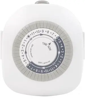 Hyper Tough Indoor Grounded Mechanical Timer, 2 Grounded 3Prong Outlets, 24 Daily OnOff Cycles, 30Min Interval Programming With Manual Override Hyper Tough Indoor Grounded Mechanical Timer, 2 Grounded 3Prong Outlets, 24 Daily OnOff Cycles, 30Min Interval Programming With Manual Override