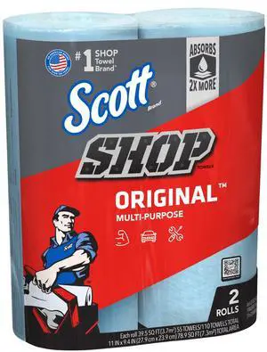 Scott Original Blue Shop Towels, 2Roll Pack, Highly Absorbent MultiPurpose Cleaning Towels for Garage & Automotive Use Scott Original Blue Shop Towels, 2Roll Pack, Highly Absorbent MultiPurpose Cleaning Towels for Garage & Automotive Use