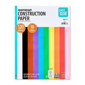 Pen+Gear Heavyweight Construction Paper, Assorted Colors, 9" x 12", 120 Sheets Pen+Gear Heavyweight Construction Paper, Assorted Colors, 9" x 12", 120 Sheets