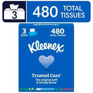 Kleenex Trusted Care 2-Ply Facial Tissues Flat Box, 3 Pack, 480 Total Tissues Kleenex Trusted Care 2-Ply Facial Tissues Flat Box, 3 Pack, 480 Total Tissues