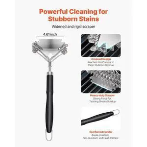 BristleFree Stainless Steel Grill Cleaning Brush, 3Row Wire with Scraper, NonSlip HeatResistant Handle for Multiple Grill Types BristleFree Stainless Steel Grill Cleaning Brush, 3Row Wire with Scraper, NonSlip HeatResistant Handle for Multiple Grill Types