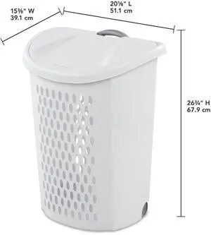 White Sterilite Ultra Wheeled Plastic Hamper, 201/8"×153/8"×263/4", ComfortGrip Handles for Dorm, Apartment Household Use White Sterilite Ultra Wheeled Plastic Hamper, 201/8"×153/8"×263/4", ComfortGrip Handles for Dorm, Apartment Household Use