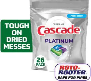Cascade Platinum ActionPacs Dishwasher Detergent Pods, Fresh Scent 26Count, No PreWash Required, FastDissolving Pods with Dawn GreaseFighting Power Cascade Platinum ActionPacs Dishwasher Detergent Pods, Fresh Scent 26Count, No PreWash Required, FastDissolving Pods with Dawn GreaseFighting Power