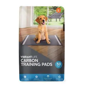 Vibrant Life Charcoal Large Training Pads, Odor Control, Super Absorbent, Leak Proof, & Fast Dry Dog and Puppy Pee Pads, 22 in x 22 in, 50 Count Vibrant Life Charcoal Large Training Pads, Odor Control, Super Absorbent, Leak Proof, & Fast Dry Dog and Puppy Pee Pads, 22 in x 22 in, 50 Count
