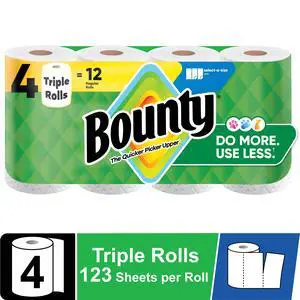 Bounty Paper Towels Select-A-Size White, 4 Triple Rolls, 123 Sheets per Roll Bounty Paper Towels Select-A-Size White, 4 Triple Rolls, 123 Sheets per Roll