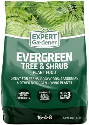 Expert Gardener Evergreen Tree and Shrub Plant Food, 16-4-8 Fertilizer, 4 lb. Expert Gardener Evergreen Tree and Shrub Plant Food, 16-4-8 Fertilizer, 4 lb.